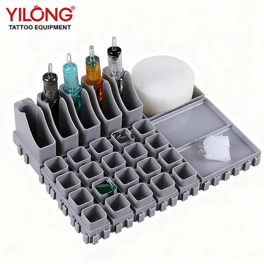 YILONG Multi-Spliced Tattoo Ink Cup & Cartridge Holder — ABS Desktop Storage Rack for Tattoo Accessories