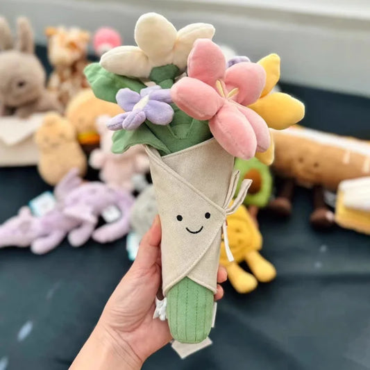 Holding Flowers Plush Toy – Eternal Flower Bouquet Gift for Proposal, Graduation, Valentine's & Birthday