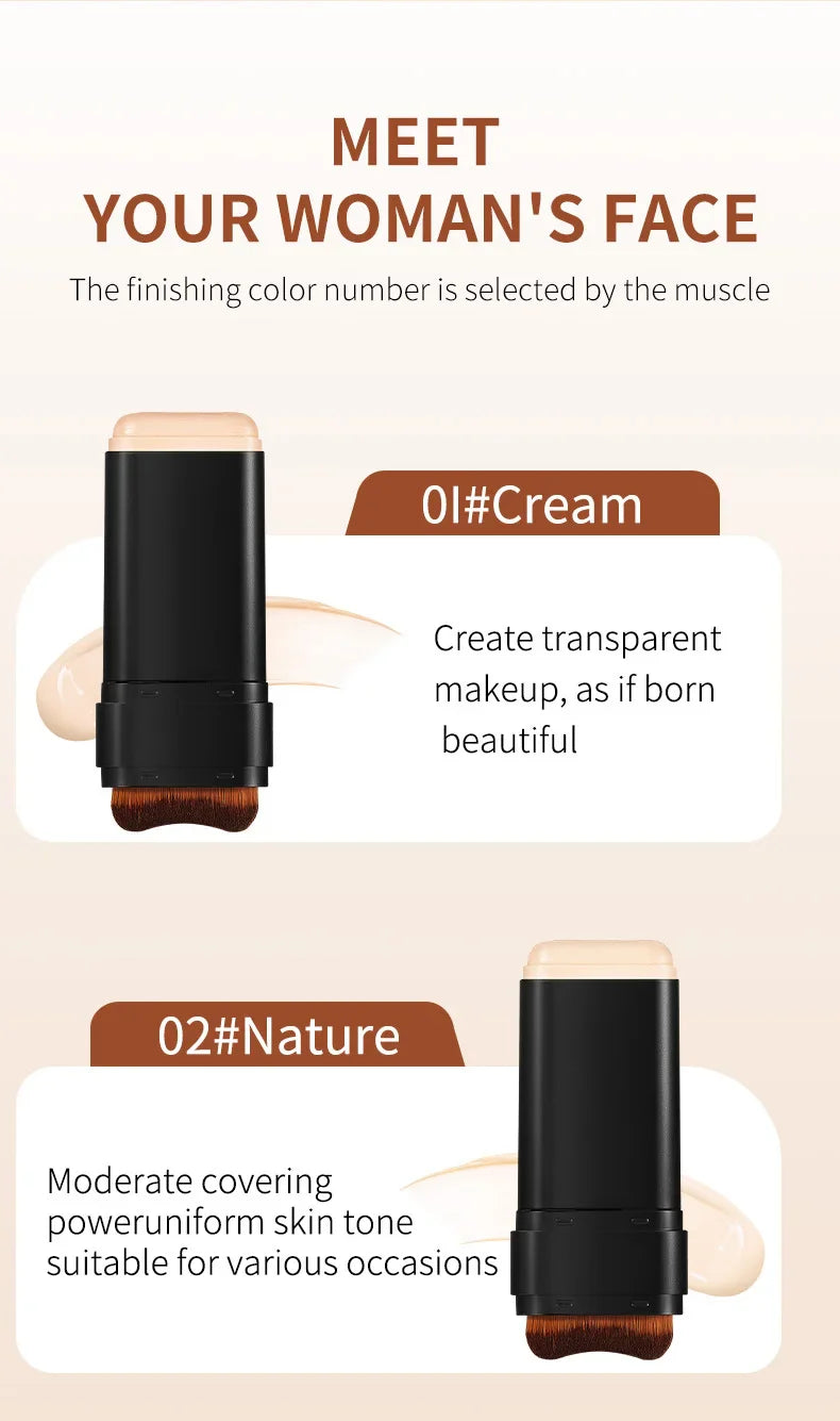 TVLV Eraser Foundation Stick with Brush – 20g Brightening Liquid Foundation & Long-Lasting Concealer