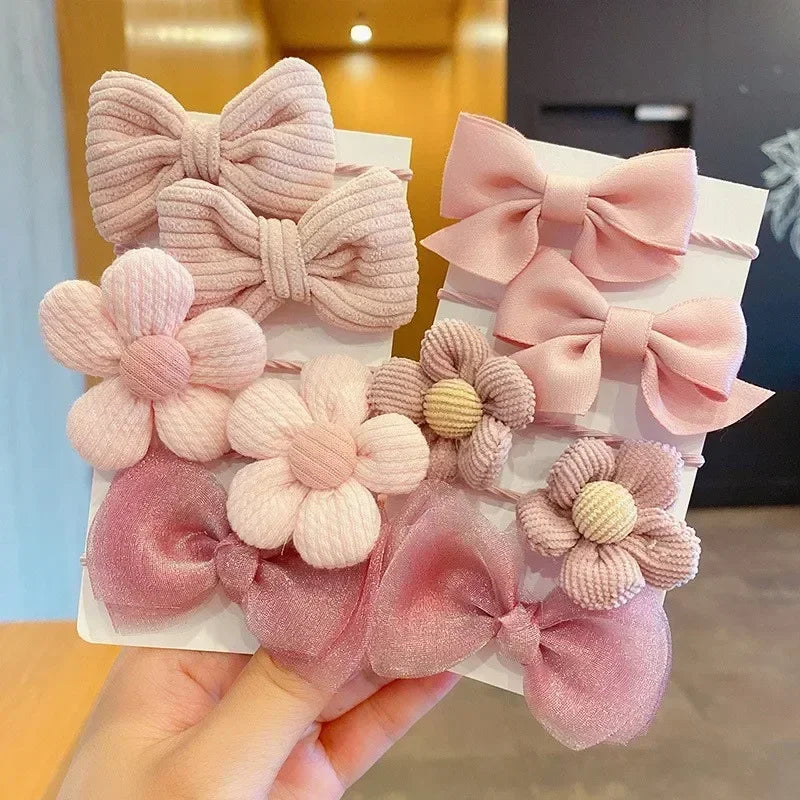 10 Pcs Baby Girl Flower Hair Bands Set – Cute Colorful Soft Scrunchies Ponytail Holders for Kids