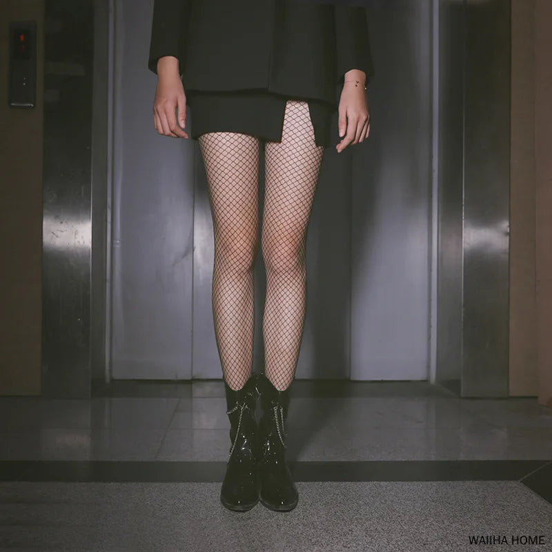 Sexy Black Fishnet Over-the-Knee Stockings — Non-Slip, Hollow-Out Lace Tights for Women