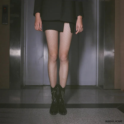 Sexy Black Fishnet Over-the-Knee Stockings — Non-Slip, Hollow-Out Lace Tights for Women