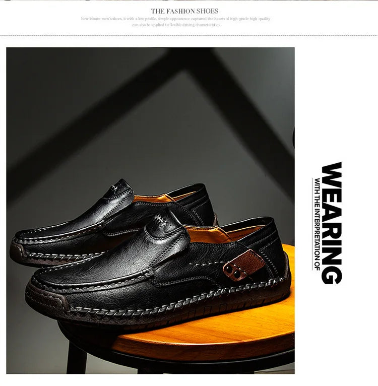 Handmade Leather Men’s Loafers – Casual Slip-On Flats, Comfortable Outdoor Walking Shoes