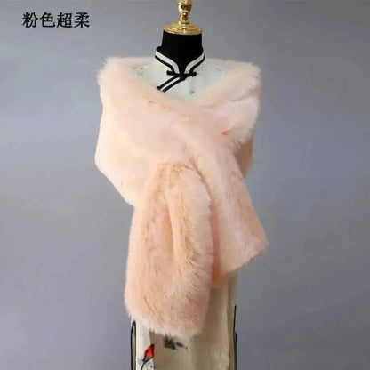 32-Color Luxury Faux Fox Fur Shawl – Women’s Plush Winter Scarf, Wrap & Cape for Wedding & Coat