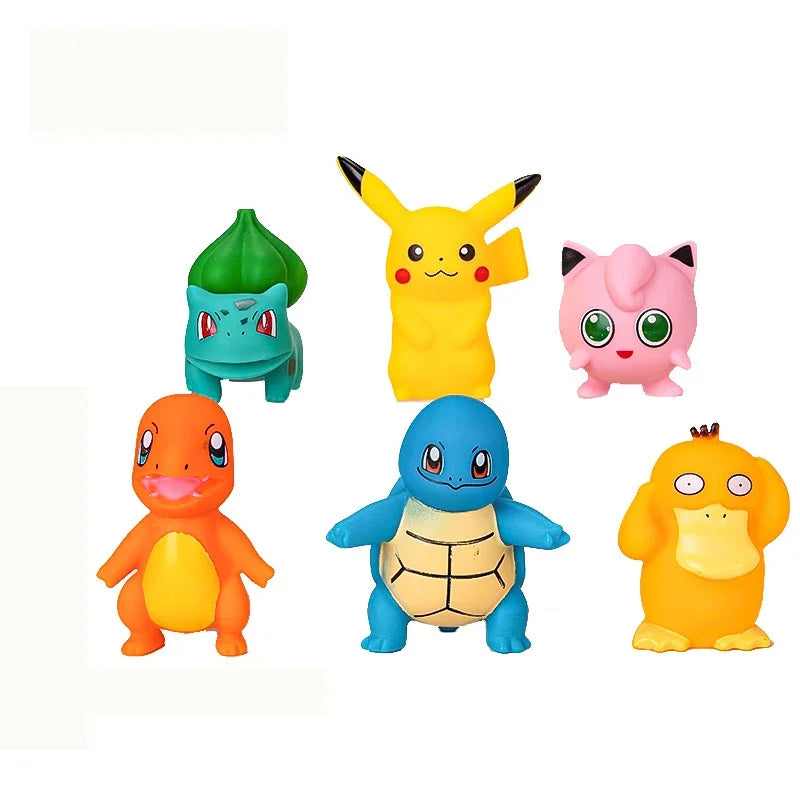 6PCS Pokémon Anime Figure Set – Pikachu, Charmander, Psyduck, Squirtle, Jigglypuff & Bulbasaur Kawaii Collectible Toys for Kids