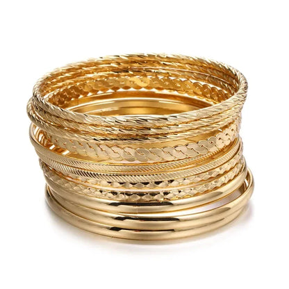 12Pcs Punk Curb Cuban Chain Bracelet Set for Women – Gold Miami Boho Thick Charm Bangles Fashion Jewelry