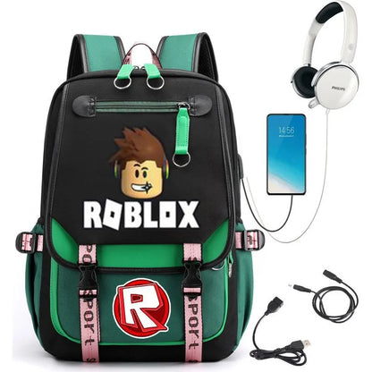 Roblox Creative School Backpack – Double Zipper Cartoon Bag for Boys & Girls, Orthopedic Durable Student Backpack, Kids Gift