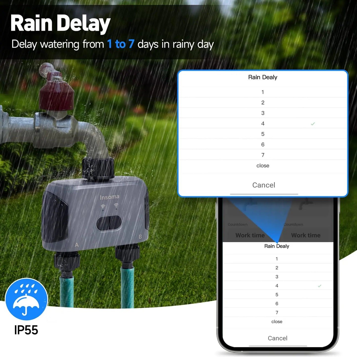 Insoma Automatic Water Timer with WiFi Hub - 2 Outlet Garden Irrigation System, Sprinkler Programmer, Alexa Compatible