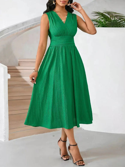 Women’s Long Sleeve Wave Pleated Dress - Elegant Summer Holiday Gathered Party Dress