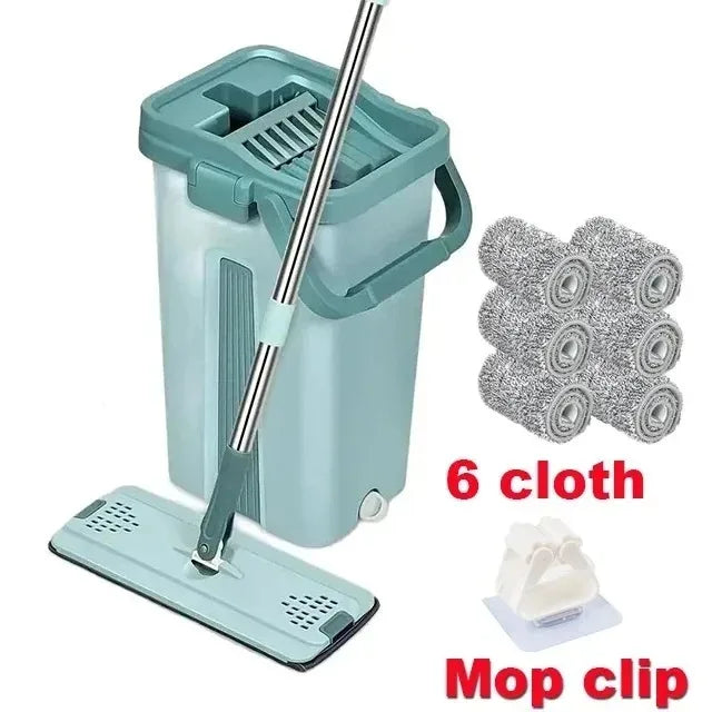 Hands-Free Squeeze Mop with Bucket | 360° Flat Mop Set for Wet & Dry Floor Cleaning | Sewage Separation Home Cleaning Tools