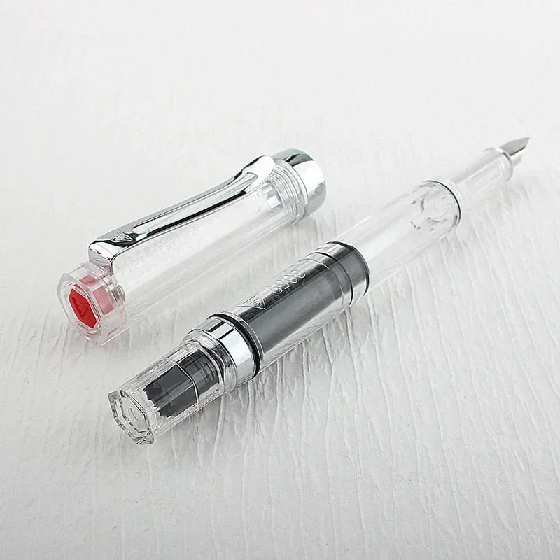 3059 Piston Fountain Pen – High-Quality Transparent Resin with EF/F Nib (0.38/0.5mm) for Business & Gift