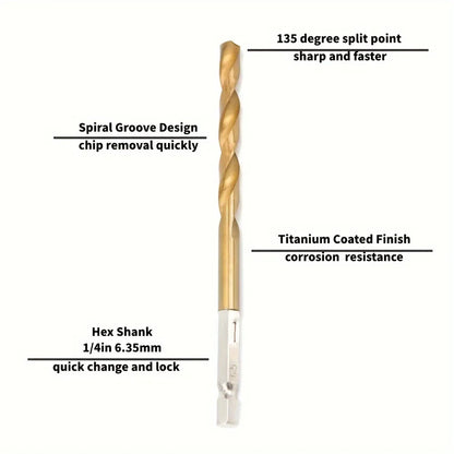 Hexagonal Handle 13-Piece Titanium Twist Drill Bit Set, 1.5-6.5mm Electric Drill and Screwdriver Reaming Tool