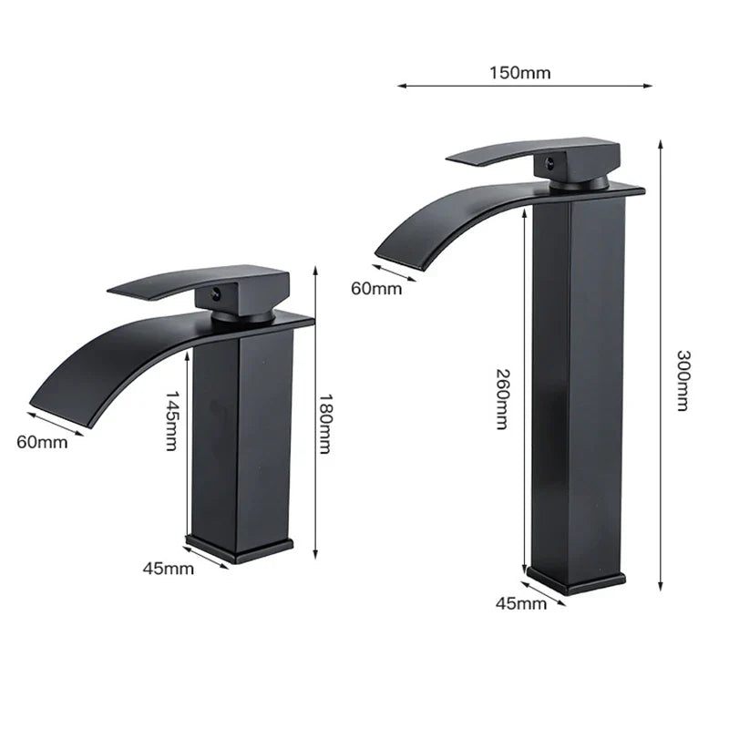 Bathroom Basin Sink Faucet - Deck Mount Waterfall Spout Tap with Single Handle, Hot & Cold Water Mixer for Vanity Washbasin