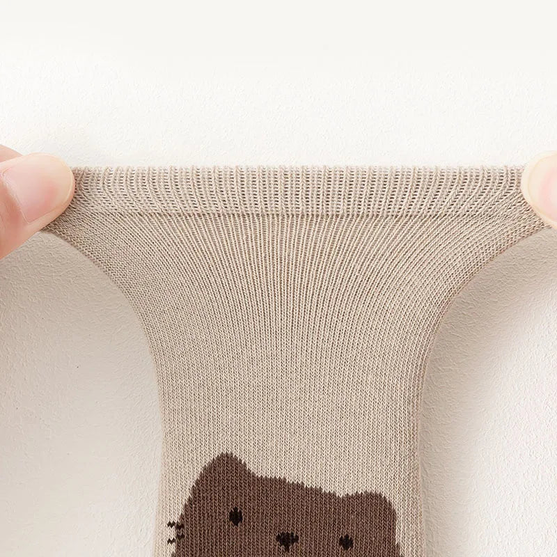 Kids Cartoon Fox & Bear Non-Slip Socks - 6 Pairs Comfortable Floor Socks for Toddlers