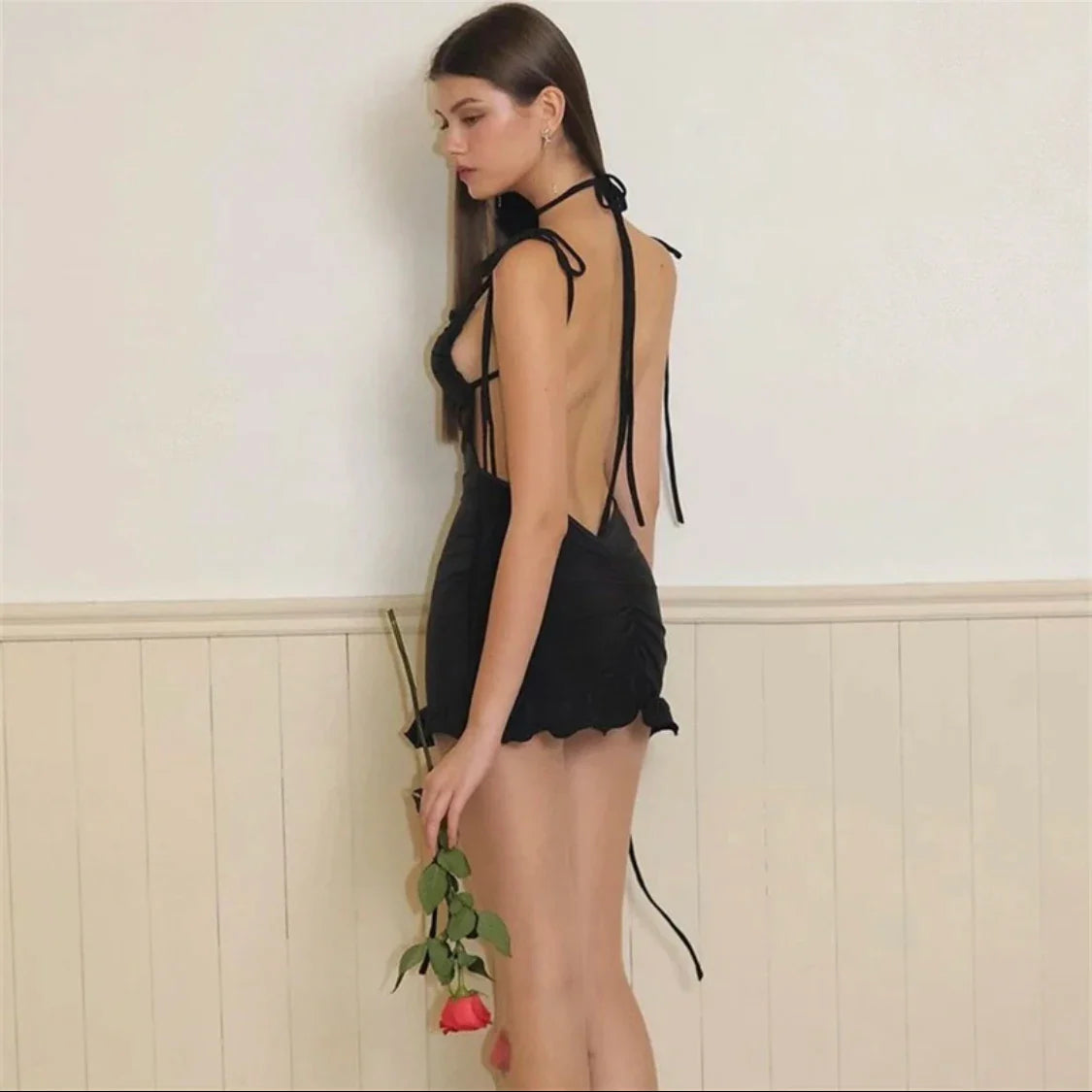 2024 European & American High-End Y2K Sexy Open Back Lace-Up Slim Fit Short Skirt - Spicy Girl Style
