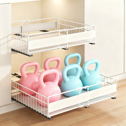 Expandable Cabinet Drawer Organizer - Pull-Out Storage Tray with 3 Sliding Rails