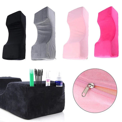 Eyelash Extension Pillow with Neck Support - Soft Memory Foam Lash Pillow with Pocket for Makeup and Salon Grafting
