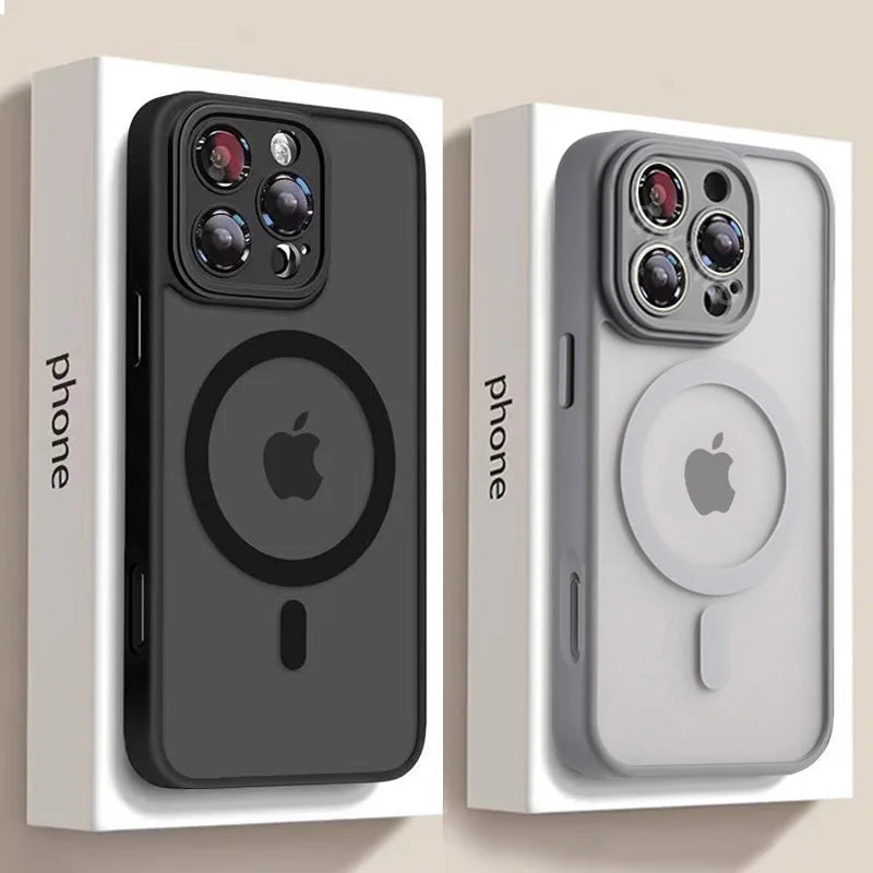 Luxury Matte Armor Case for MagSafe - Magnetic Wireless Charging, Shockproof Hard Cover for iPhone 11-16 Pro Max Plus