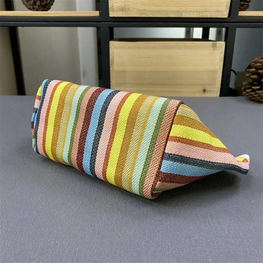 2024 Cotton Stripe Canvas Zip Pouch – Fashionable Handheld Cosmetic Cloth Bag