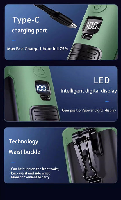 20000mAh Outdoor Portable Waist Fan - Hanging Neck Fan with Strong Wind, Power Bank & LED Lighting for Sports & Outdoor Work
