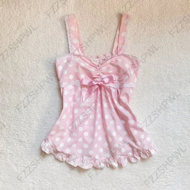 Women’s Grunge Punk Gothic Camisole Top – Y2K V-Neck Bow Lace Slim Fit Crop Cami Streetwear