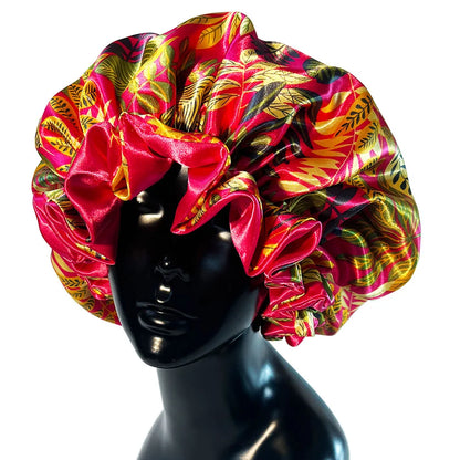 Women’s Satin Bonnet Cap – Double Layer Silky Big Bonnet, Printed Sleep Cap & Head Wrap for Ladies