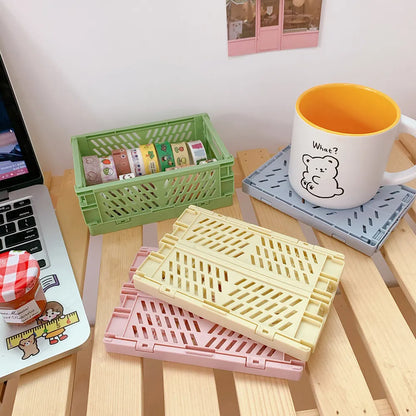 Mini Folding Plastic Storage Box - Collapsible Home and Office Organizer Container (1 PC)