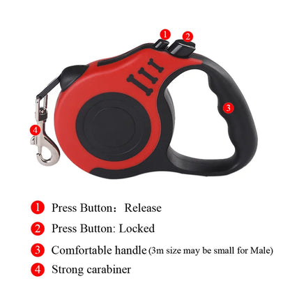 Premium 3m/5m Automatic Retractable Dog Leash for Small Dogs & Cats - Durable Nylon Lead for Outdoor Travel, Walking, and Hiking