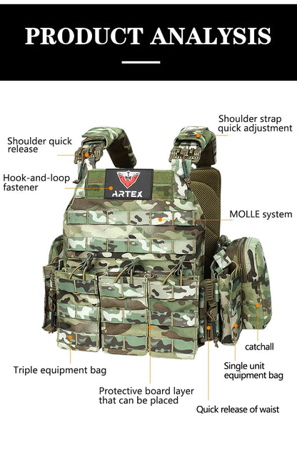 ARTEX Tactical Vest – 1000D Nylon, Quick Release, 6094K with Triple Magazine Pouch for Hunting & Airsoft Combat