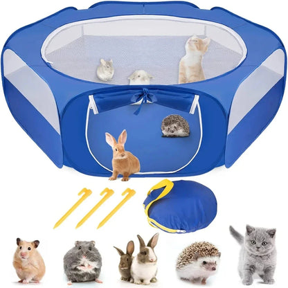 Portable Small Animal Playpen - Foldable Pet Cage with Transparent Mesh for Cats & Chickens
