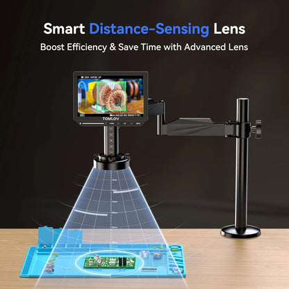 TOMLOV TM4K-AF 4K Digital Microscope – 2000X Autofocus HDMI Microscope with 8" Display & Flex Arm for Electronics & Phone Repair