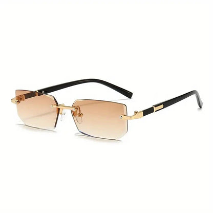 Rimless Rectangle Sunglasses – Fashion Small Square Shades for Men & Women, Summer Travel Eyewear