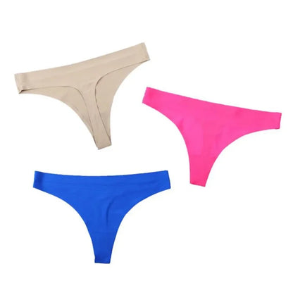 3PCS Ice Silk Seamless Thong Set for Women – Solid Low Rise Sexy G-String Sports Underwear, S-XL Sizes