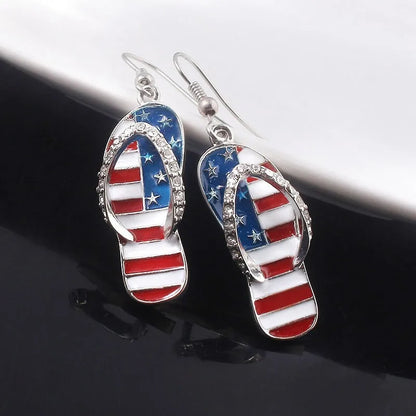 American Flag Drop Earrings - USA Patriotic Red White Blue 4th of July Jewelry Accessories for Women