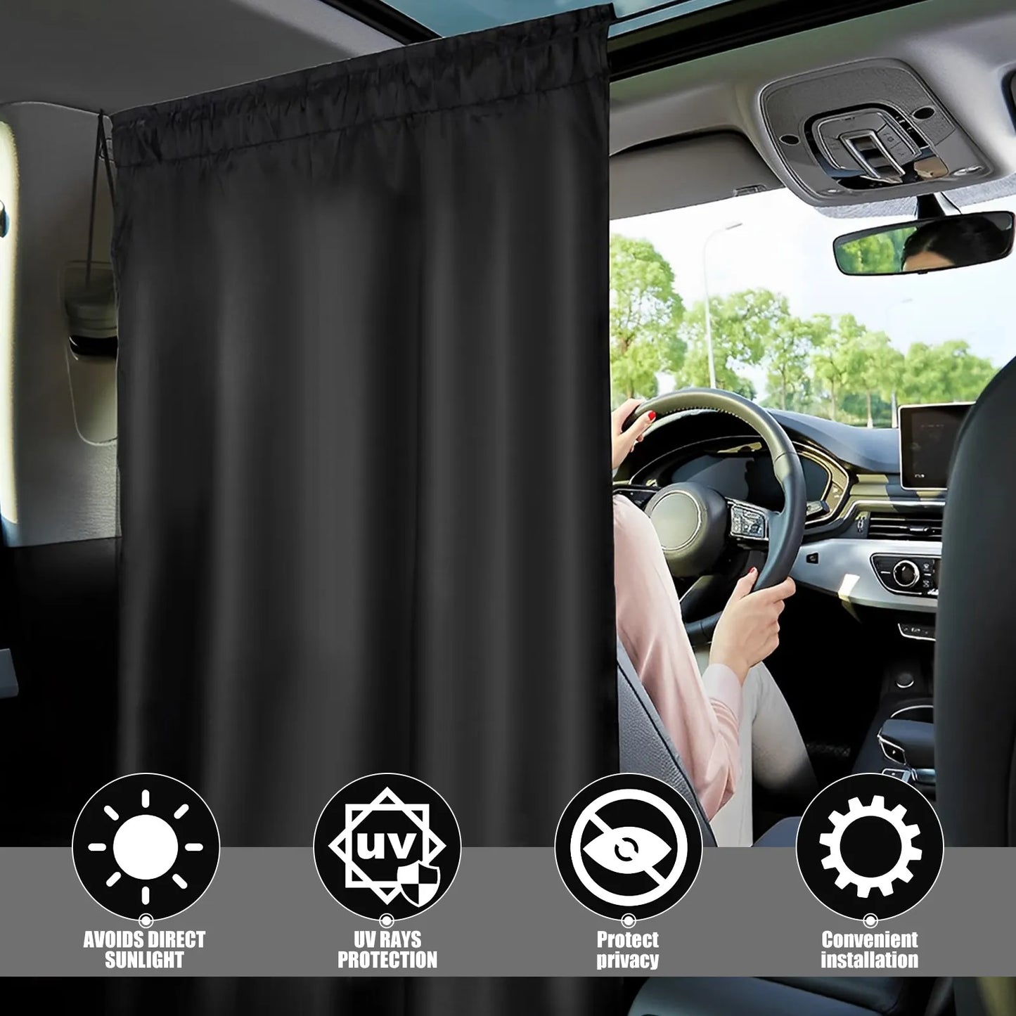 3Pcs Universal Car Privacy Curtains Set | Taxi Divider Curtain for Kids, Babies | Blackout Curtains for Travel, Camping, Sleeping