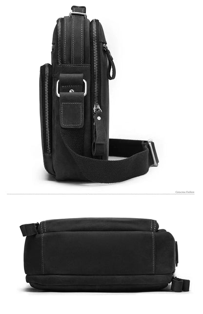 HUMERPAUL Genuine Leather Men's Shoulder Bag – Vintage Crossbody, Large Capacity Messenger Tote for Travel