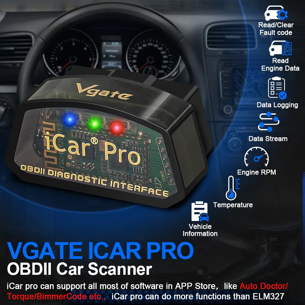 Vgate iCar Pro ELM327 V2.3 OBD2 Car Diagnostic Tool - WiFi & Bluetooth 4.0 Scanner for Android/iOS