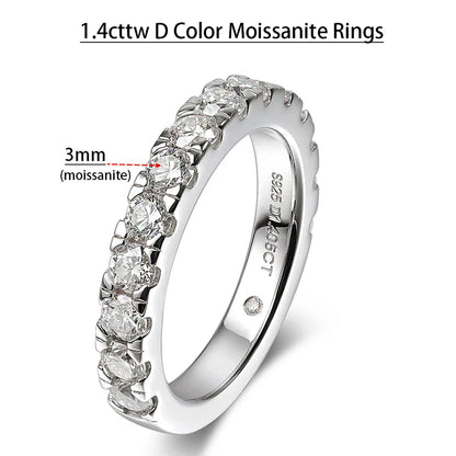 Serenity D Color VVS1 Moissanite Row Ring 1.4cttw — 100% S925 Sterling Silver Lab Diamond Ring for Women, 18K Plated Anniversary Gift