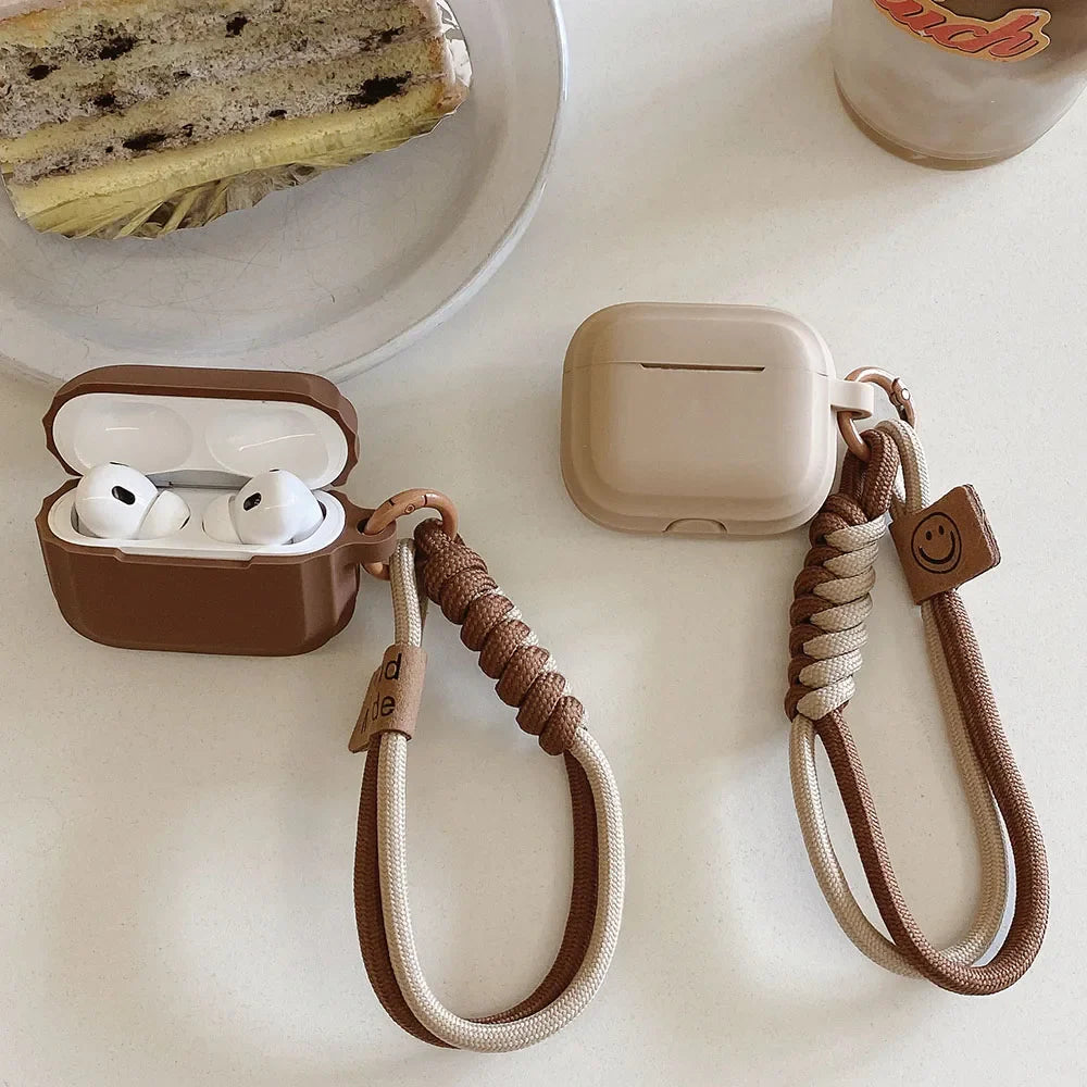 Caramel Soft Silicone Earphone Case with Bracelet — Fall Prevention Cover for AirPods 2, 3, Pro 2 Bluetooth Charging Box