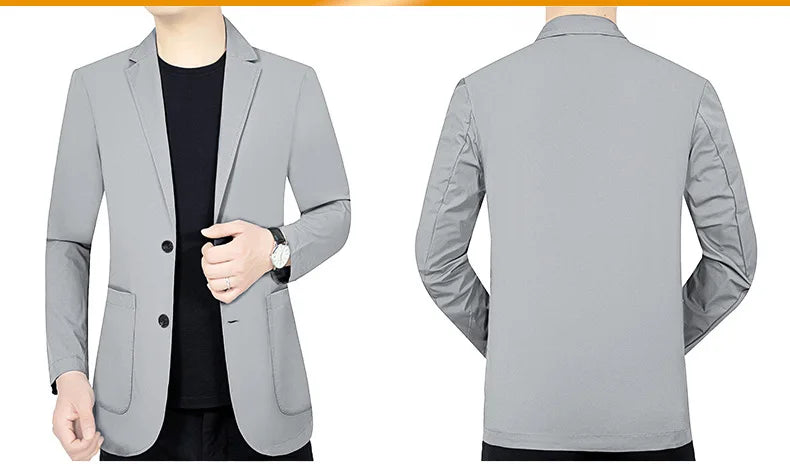 Men’s Summer Thin Blazer Jacket – Breathable, Elastic Sunscreen Coat for Business Casual, 4XL