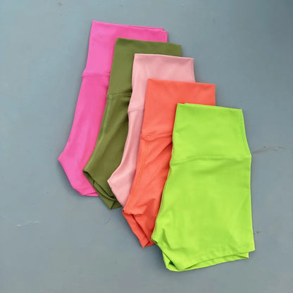 Women's High Waist Athletic Yoga Shorts – Solid Color Squat Proof Fitness Shorts for Running, Cycling & Training
