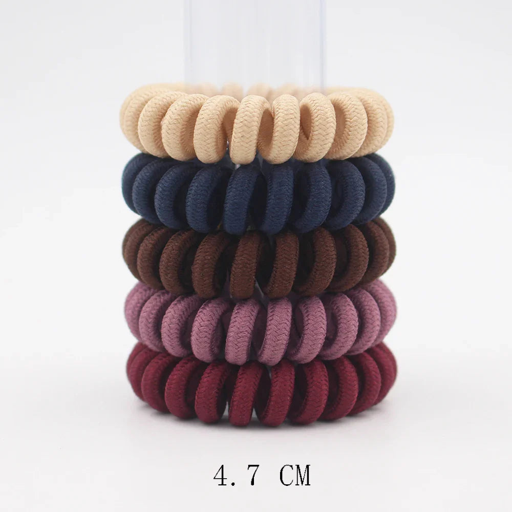 5Pcs Matte Spiral Hair Bands - Fashion Telephone Wire Elastic Hair Ties Stretchable Cord Rubber Bands for Women & Girls