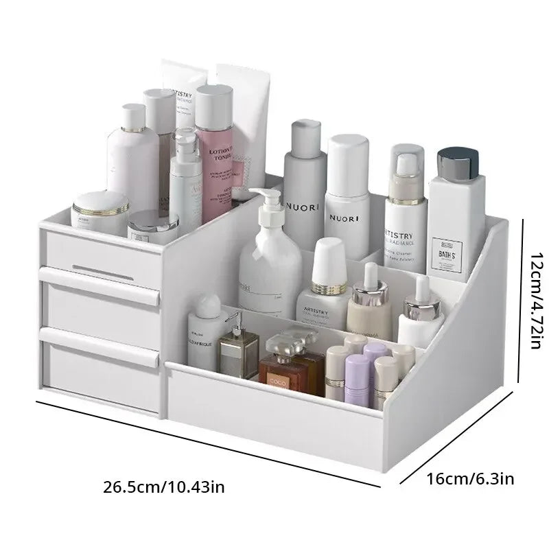 White New Drawer Makeup Storage Box – Plastic Dormitory & Desktop Organizer for Cosmetics & Skin Care – Dressing Table Storage Solution