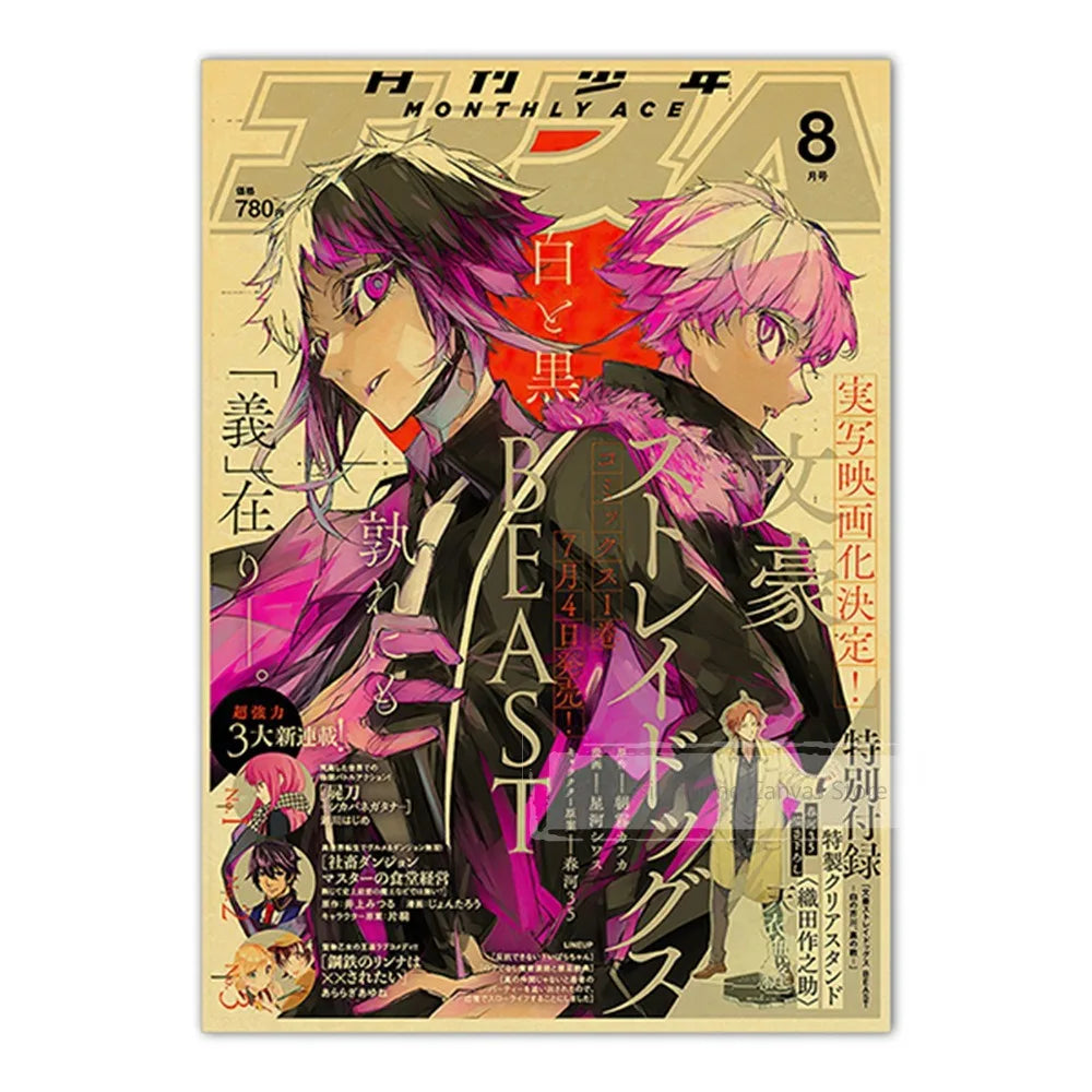 Vintage Anime Kraft Paper Poster Set – JoJo’s Bizarre Adventure, Jujutsu Kaisen & Demon Slayer Wall Art for Room Home Decor
