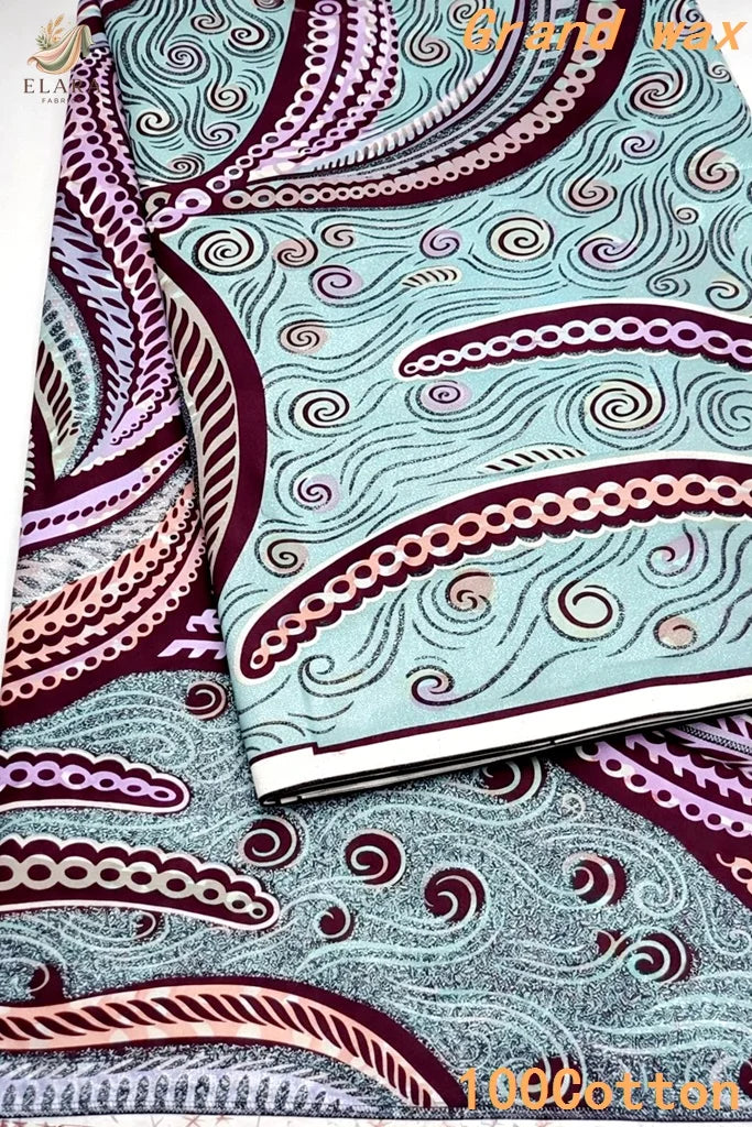 African Real Wax Print Fabric - Grand Original Ankara Blue Cotton Wax Material 6 Yards for Stylish Dresses & Uniforms