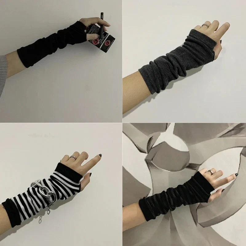 Outdoor Punk Fingerless Gloves – Long Cuff Elbow Arm Warmers, Stretch Hip-Hop Winter Mittens for Men & Women Stylish Streetwear Gloves