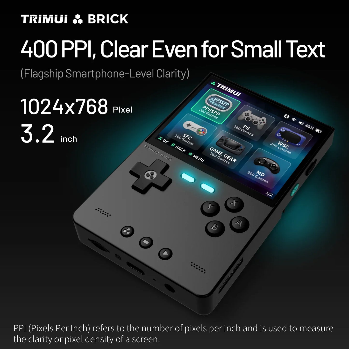 TRIMUI BRICK Handheld Game Console – 3.2'' IPS Screen, Linux System, LED Lighting, Metal Back Panel, Free Keycap Gifts