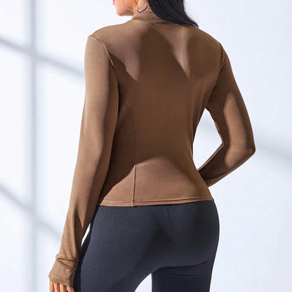 Sleek Workout Essential: Slim Fit Training Jacket - Zipper Long Sleeve Yoga Running Sports Coat for Women