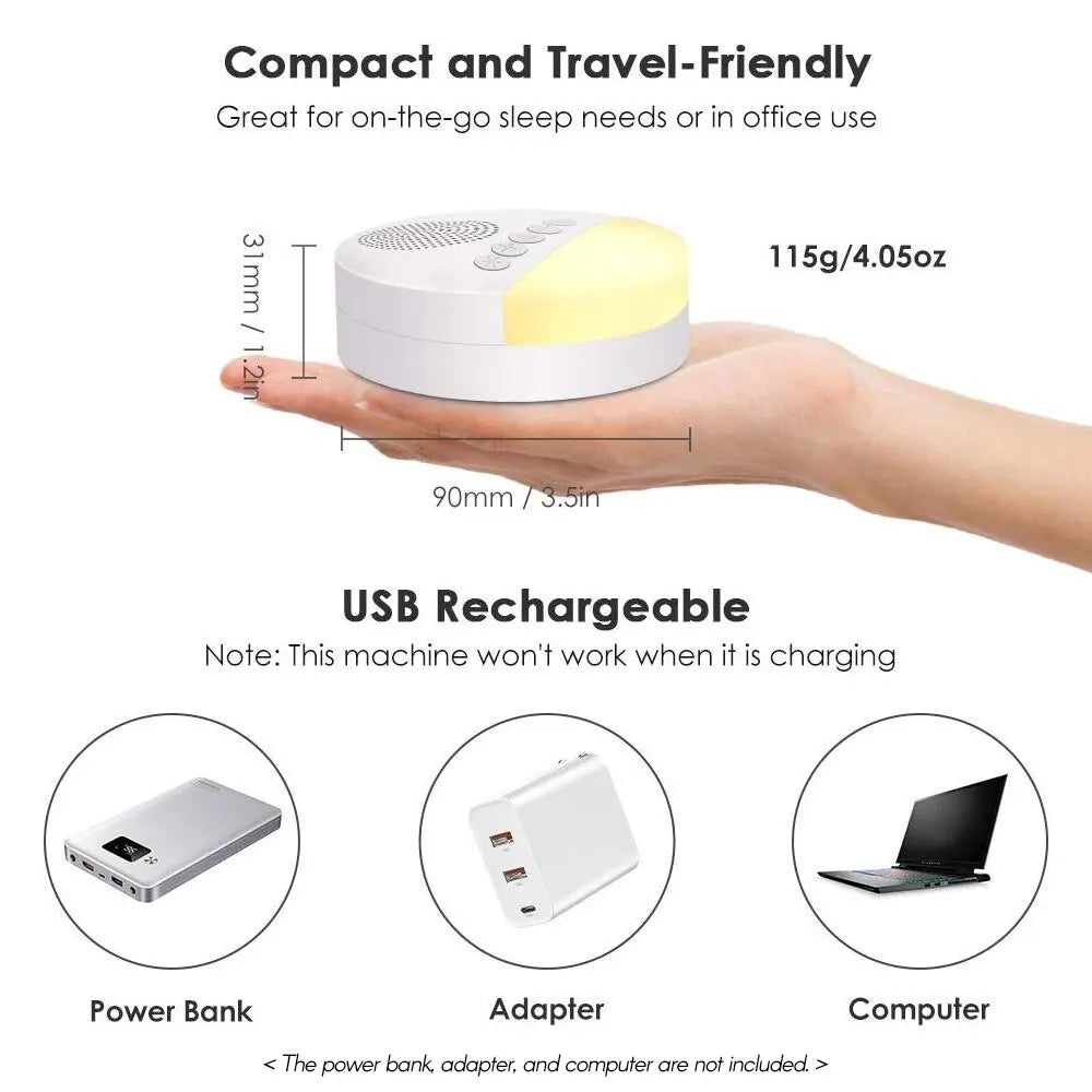 Baby White Noise Machine - Kids Sleep Sound Player with Night Light, Timer, USB Rechargeable, Timed Shutdown