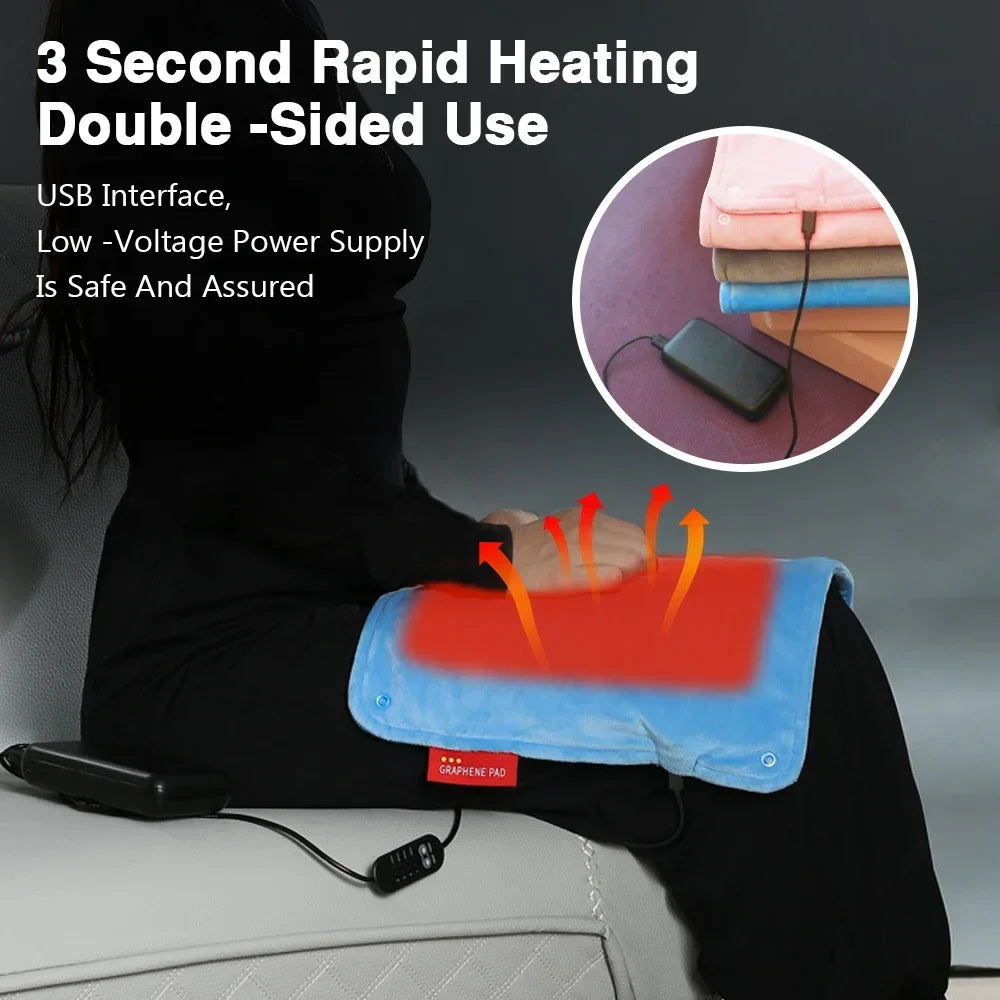 Graphene Electric Blanket & Heated Chair Cushion – USB Powered Insulation with 4-Speed Heating & Timer for Office & Car